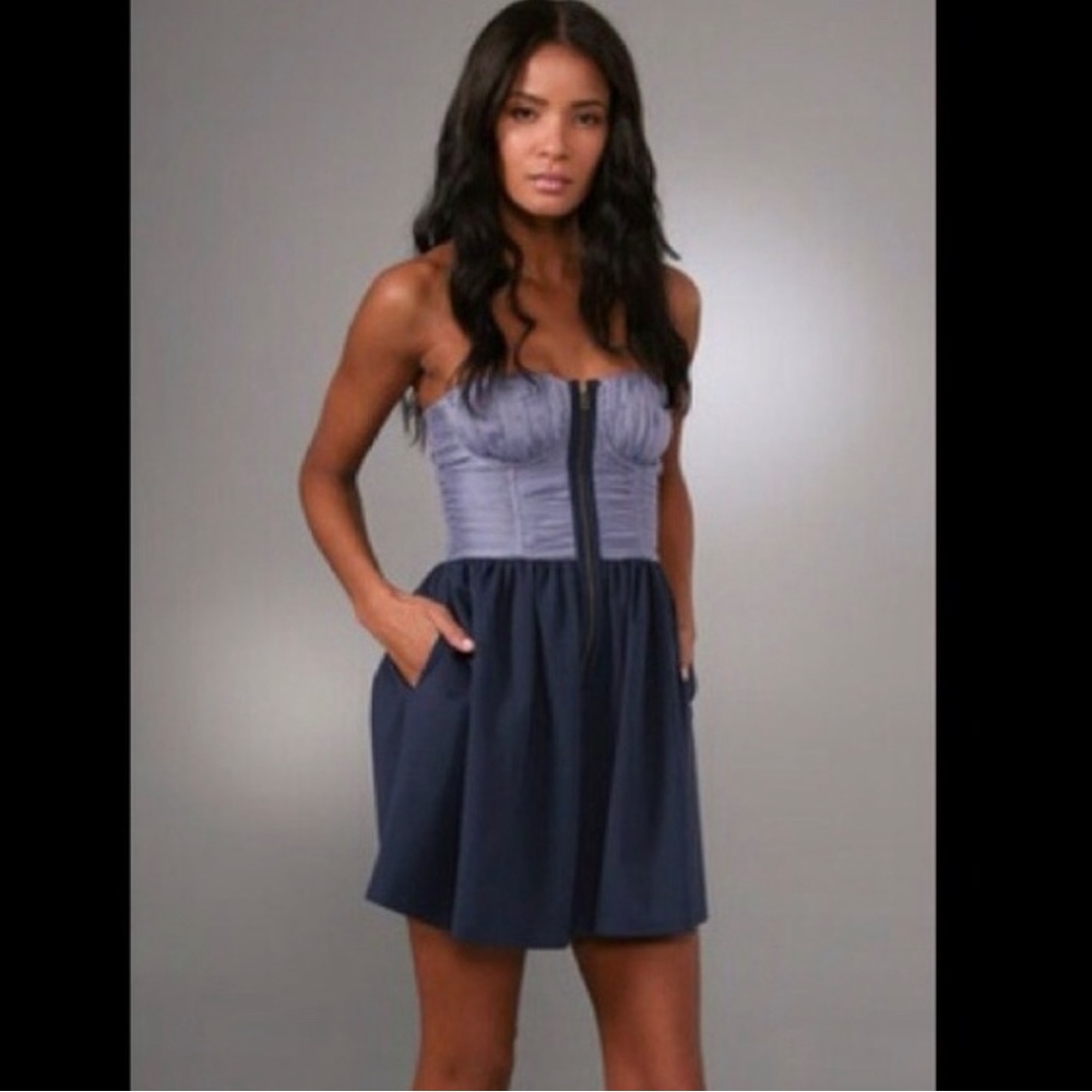 LaRok Size XS Strapless Bustier Zip-Up Mini Dress, skater dress,